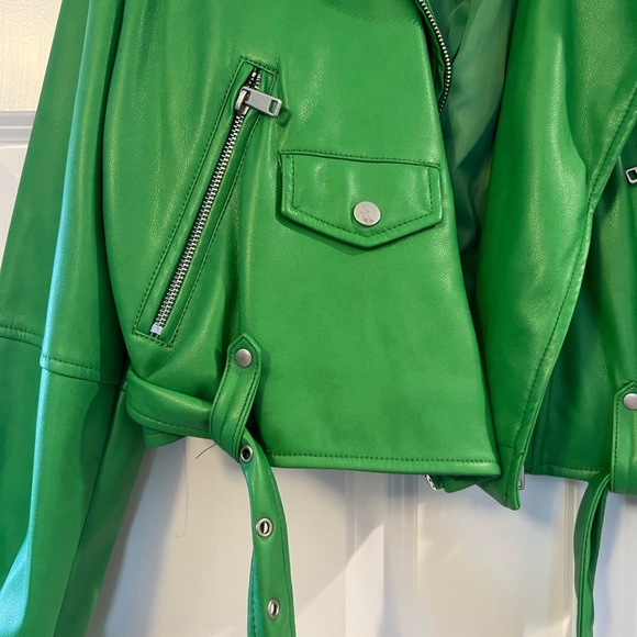 Avec Les Filles Bright Green Leather Jacket - Picture 3 of 5